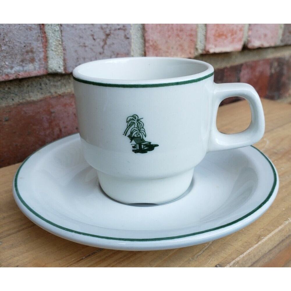 Continental China Restaurant Ware Cup w/ Saucer Espresso Demitasse‎ Palm Tree